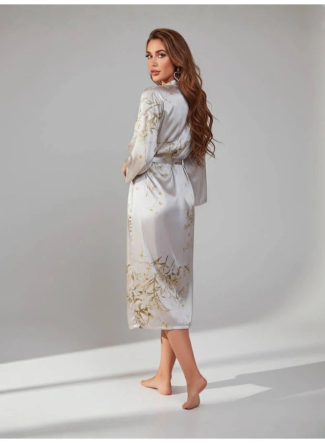 ناكسوس قمصان نوم نسائية، روب استحمام، صيفي، بأكمام طويلة، رداء من الساتان، بيجامات كيمونو - Image 4